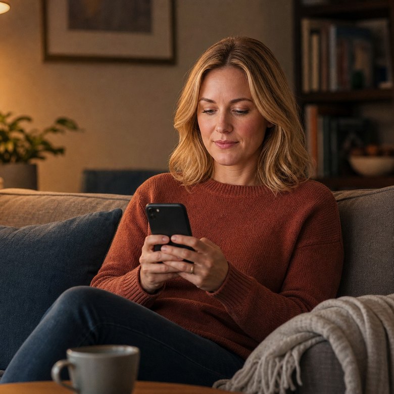 Someone answering the TrinityRx health questions on their phone at home.